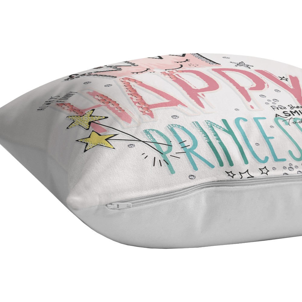 Fata perna decorativa Happy Princess, 30% bumbac + 70% poliester, 43 x 43 cm, multicolor