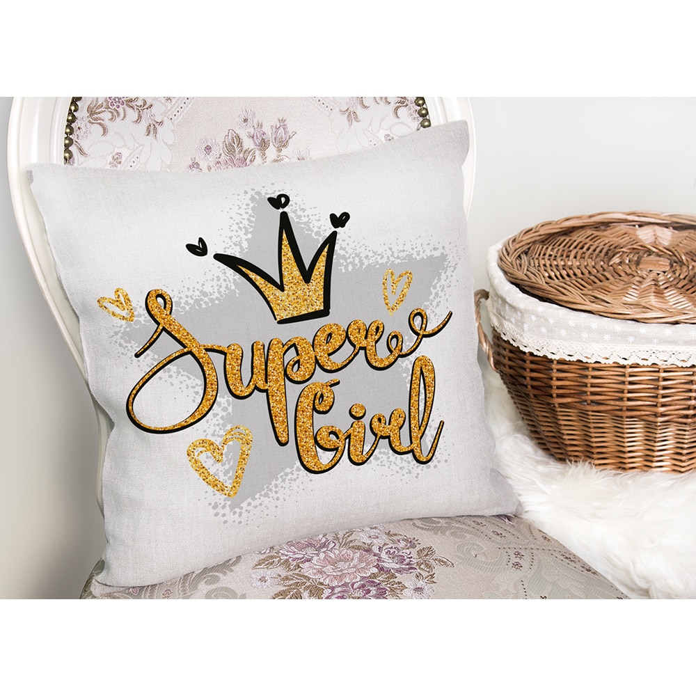 Fata perna decorativa Super Girl, 30% bumbac + 70% poliester, 43 x 43 cm, multicolor