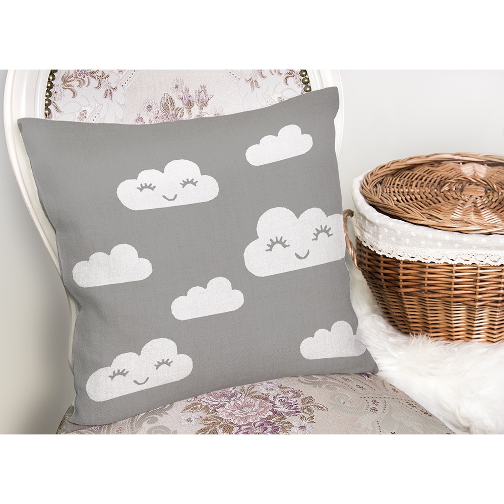 Fata perna decorativa Cloud, 30% bumbac + 70% poliester, 43 x 43 cm, alb-gri