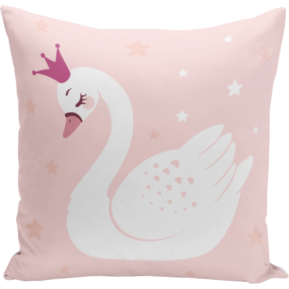 Fata perna decorativa Swan, 30% bumbac + 70% poliester, 43 x 43 cm, alb-roz