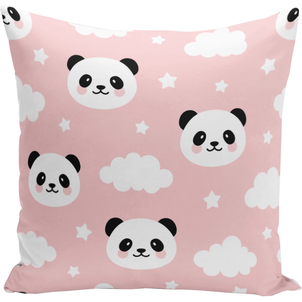 Fata perna decorativa Panda, 30% bumbac + 70% poliester, 43 x 43 cm, alb-roz