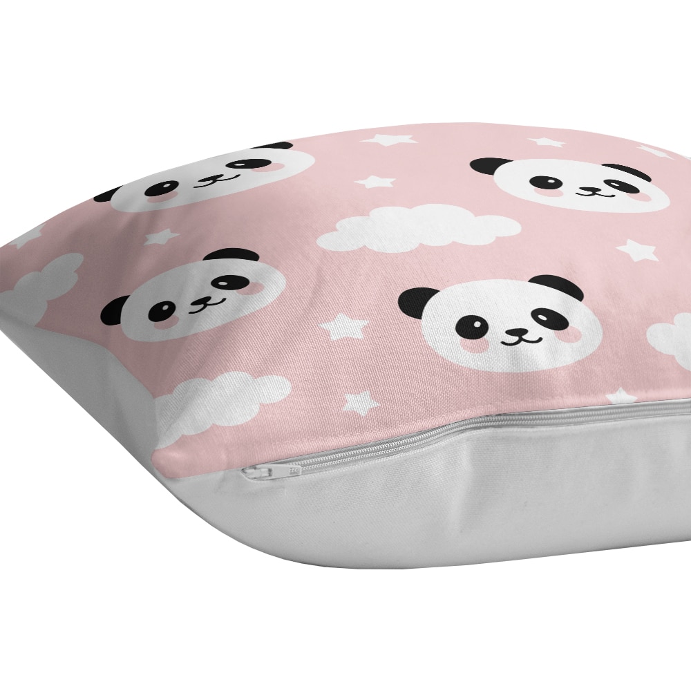 Fata perna decorativa Panda, 30% bumbac + 70% poliester, 43 x 43 cm, alb-roz