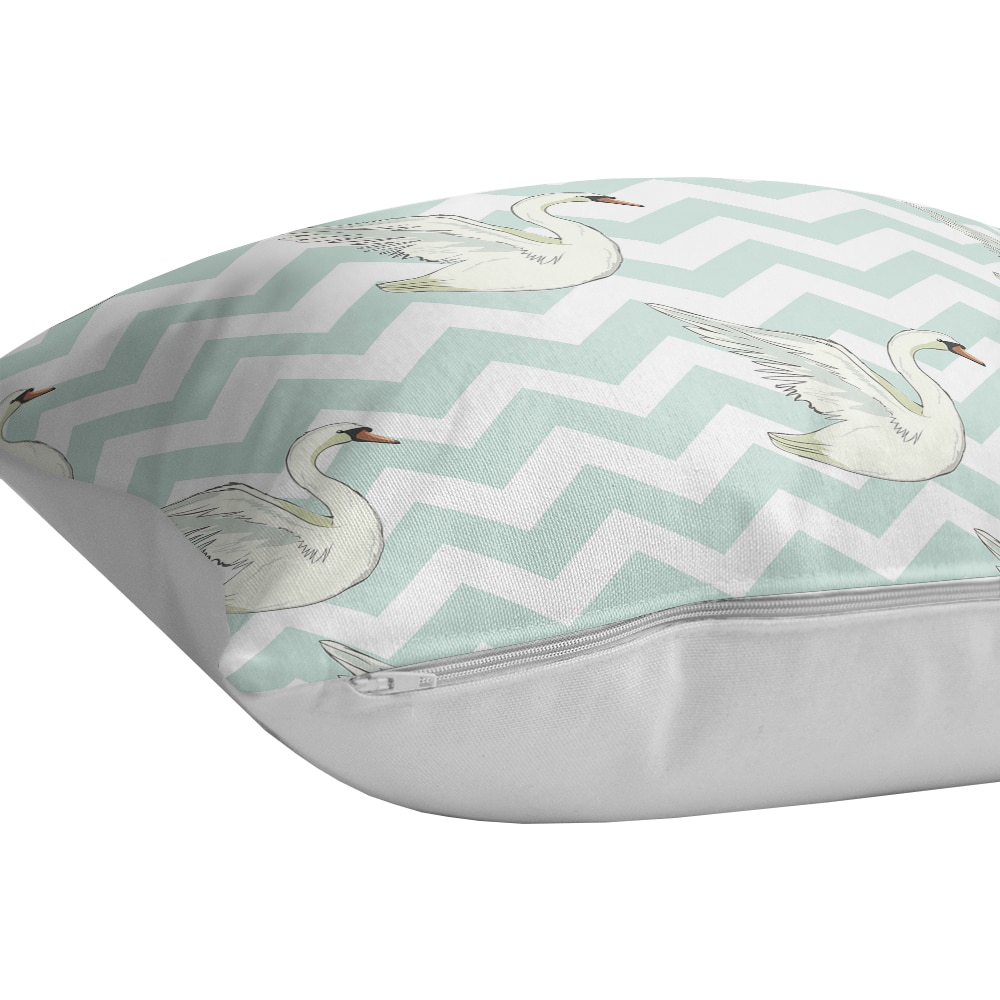 Fata perna decorativa Swan, 30% bumbac + 70% poliester, 43 x 43 cm, alb-verde