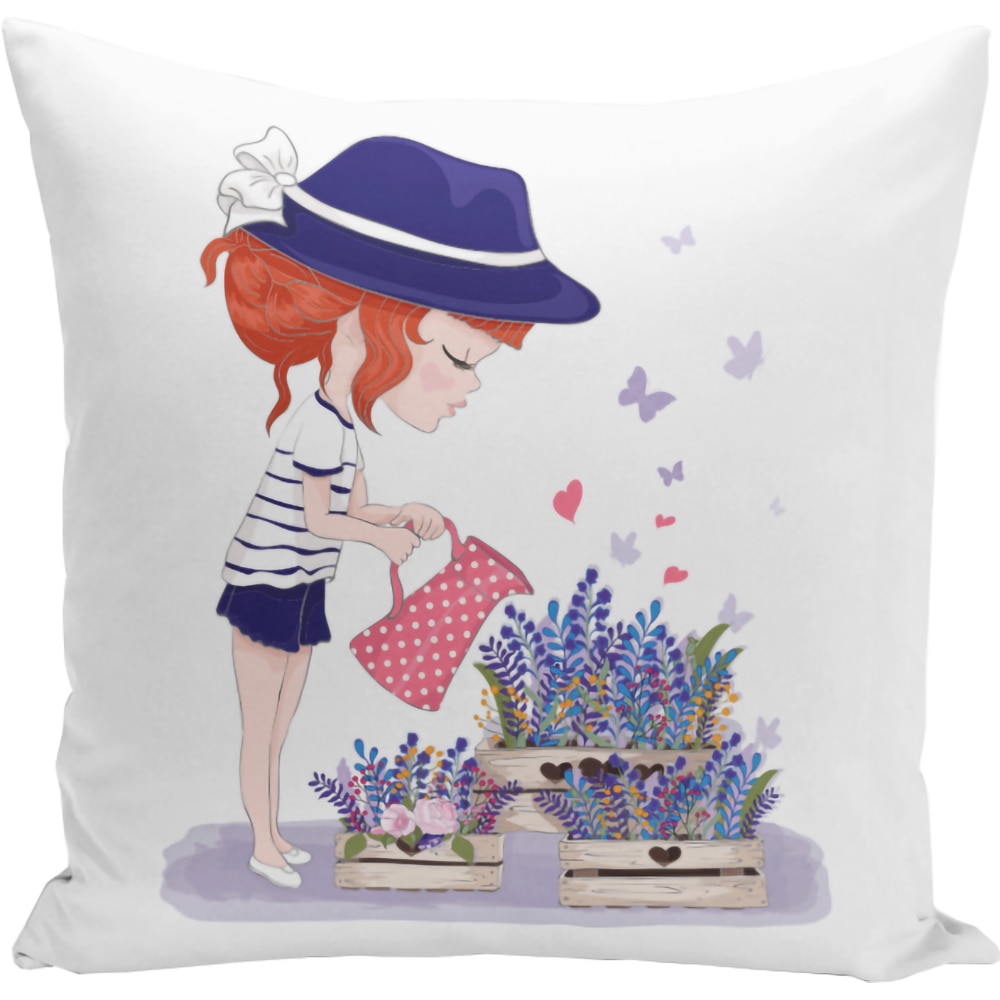 Fata perna decorativa Girl, 30% bumbac + 70% poliester, 43 x 43 cm, multicolor