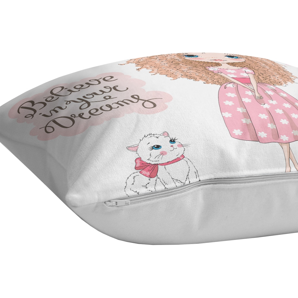 Fata perna decorativa Cute Girl, 30% bumbac + 70% poliester, 43 x 43 cm, multicolor