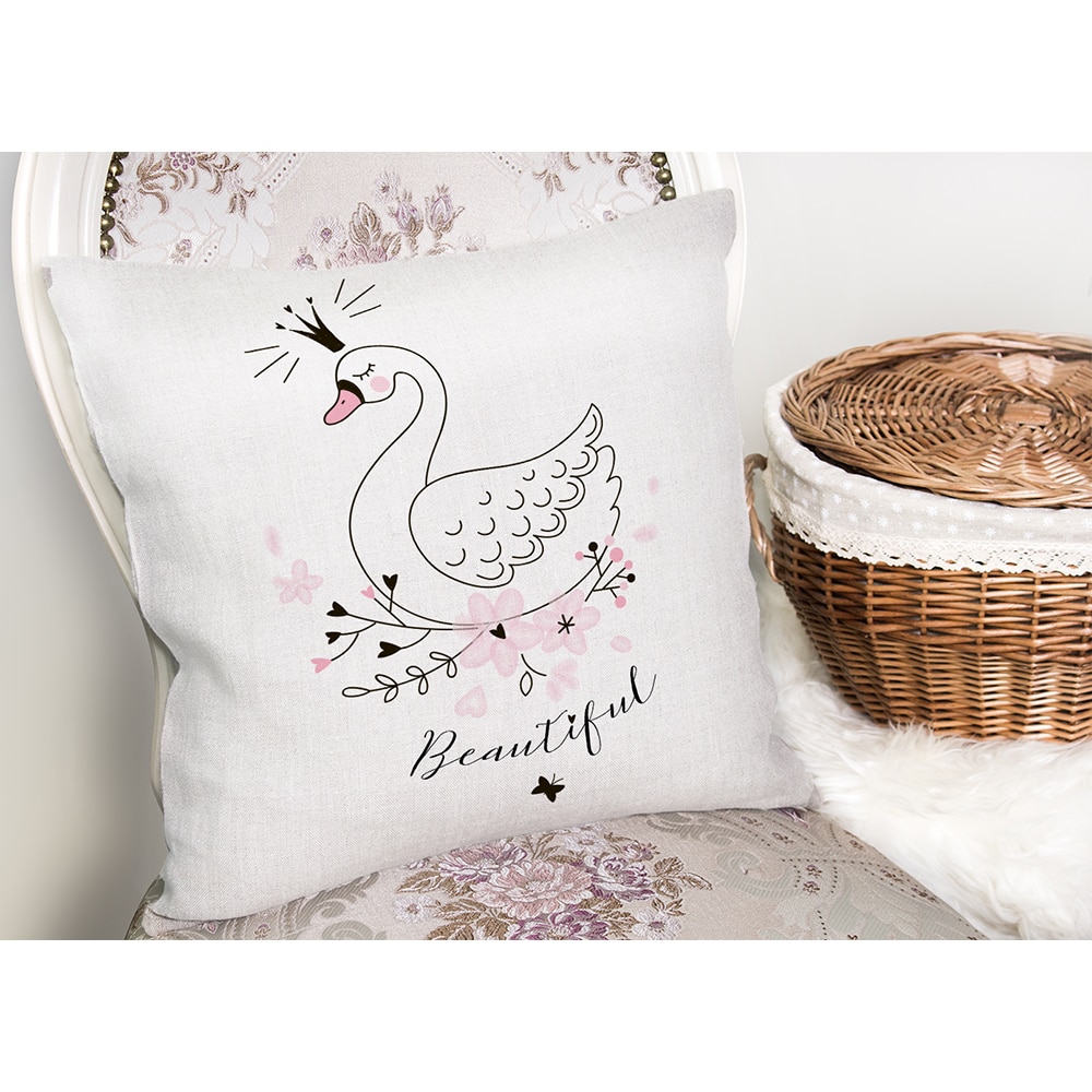 Fata perna decorativa Duck Modern, 30% bumbac + 70% poliester, 43 x 43 cm, alb-negru