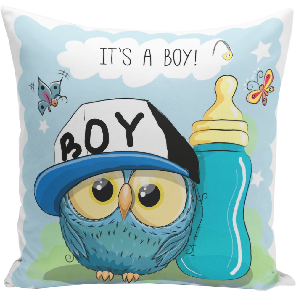 Fata perna decorativa Owl, 30% bumbac + 70% poliester, 43 x 43 cm, albastru