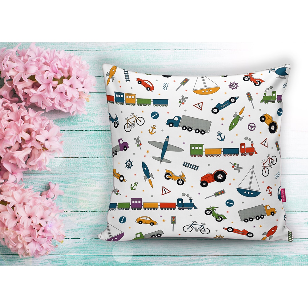 Fata perna decorativa Vehicles, 30% bumbac + 70% poliester, 43 x 43 cm, multicolor