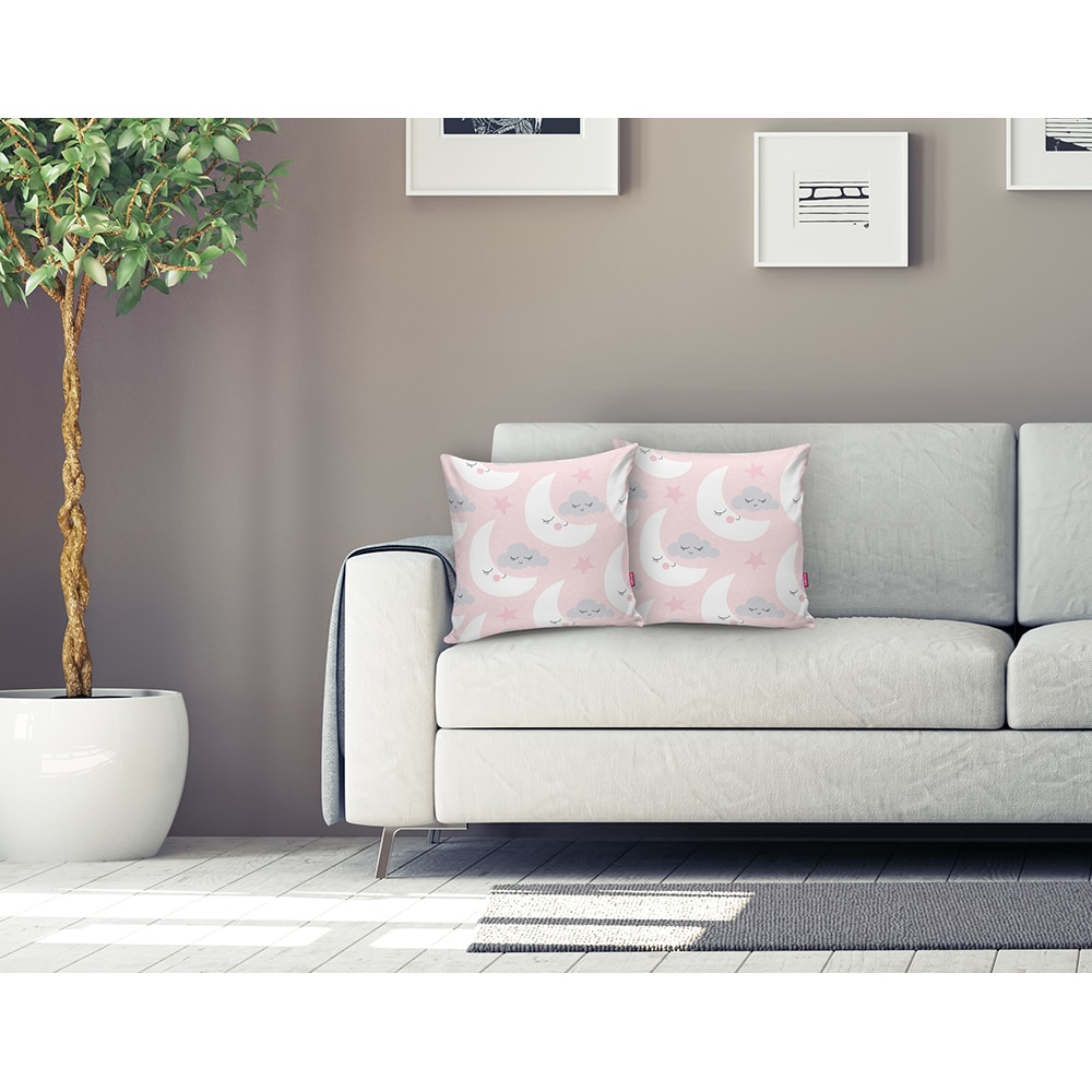 Fata perna decorativa Points Moon and Cloud, 30% bumbac + 70% poliester, 43 x 43 cm, roz