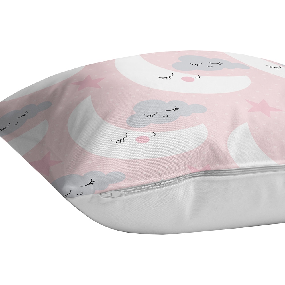 Fata perna decorativa Points Moon and Cloud, 30% bumbac + 70% poliester, 43 x 43 cm, roz