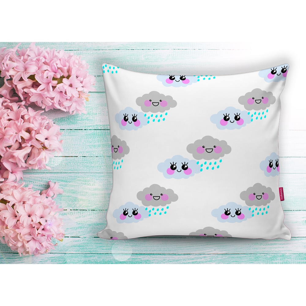 Fata perna decorativa Clouds, 30% bumbac + 70% poliester, 43 x 43 cm, alb-gri