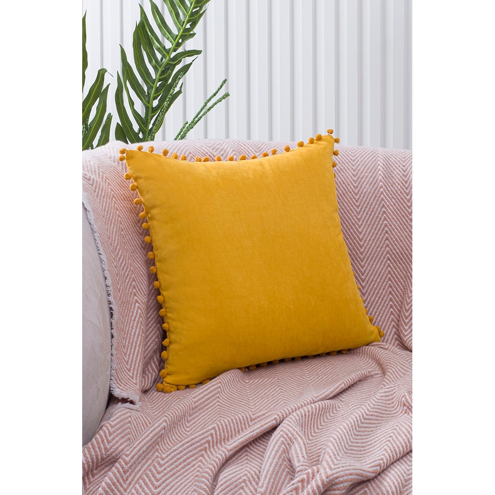 Fata perna decorativa Pompom, 100% poliester, 45 x 45 cm, galben