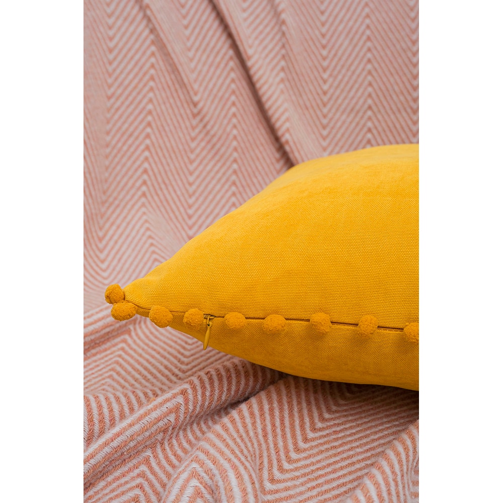 Fata perna decorativa Pompom, 100% poliester, 45 x 45 cm, galben