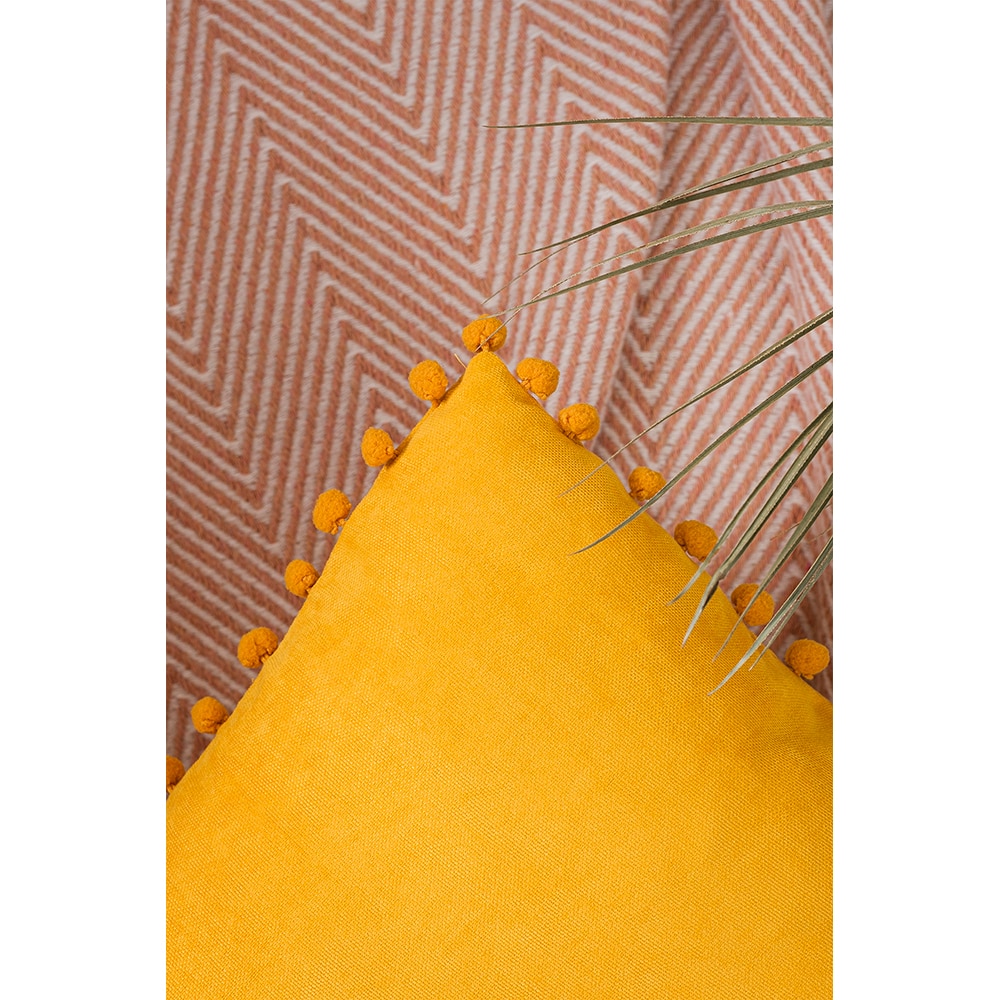 Fata perna decorativa Pompom, 100% poliester, 45 x 45 cm, galben