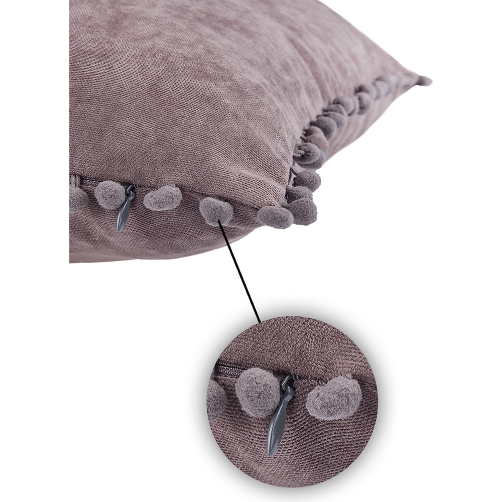 Fata perna decorativa Pompom, 100% poliester, 45 x 45 cm, gri