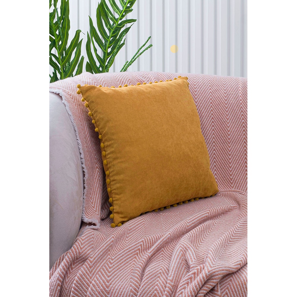 Fata perna decorativa Pompom, 100% poliester, 45 x 45 cm, portocaliu