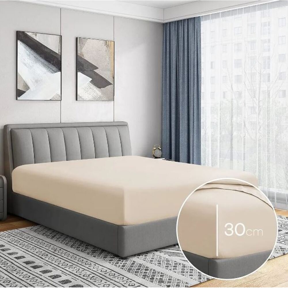 Cearsaf cu elastic pat MILA HOME, 100% bumbac ranforce, 160 x 200 cm, bej