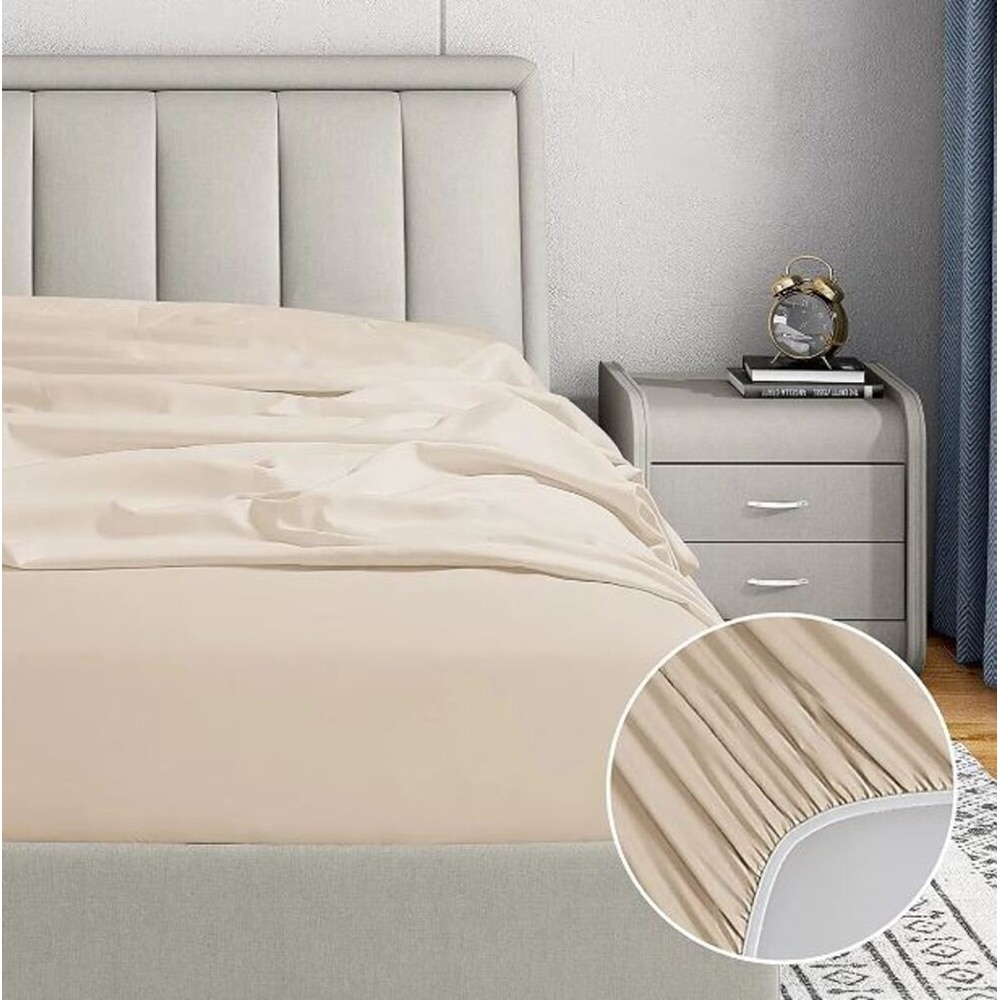 Cearsaf cu elastic pat MILA HOME, 100% bumbac ranforce, 160 x 200 cm, bej