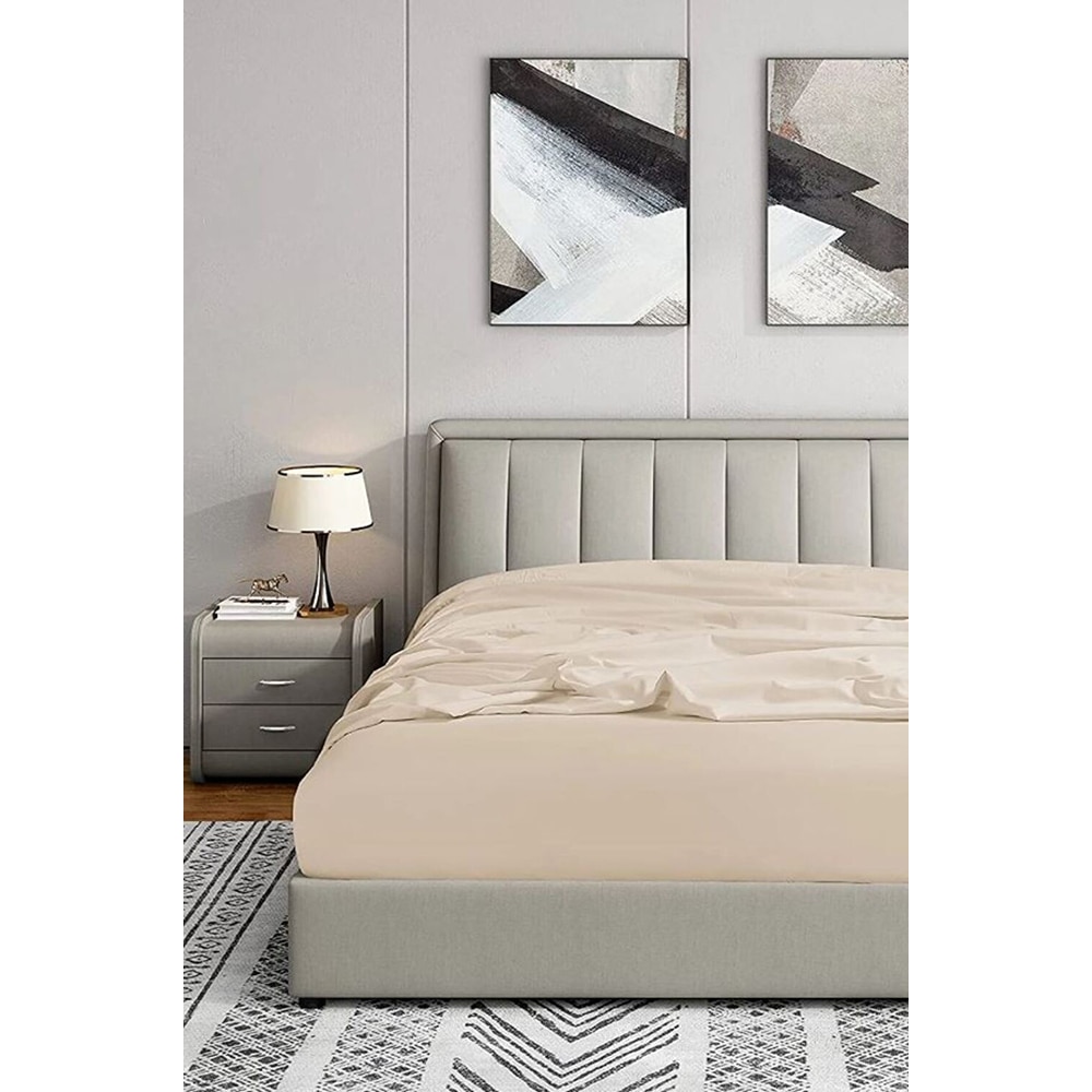 Cearsaf cu elastic pat MILA HOME, 100% bumbac ranforce, 180 x 200 cm, bej