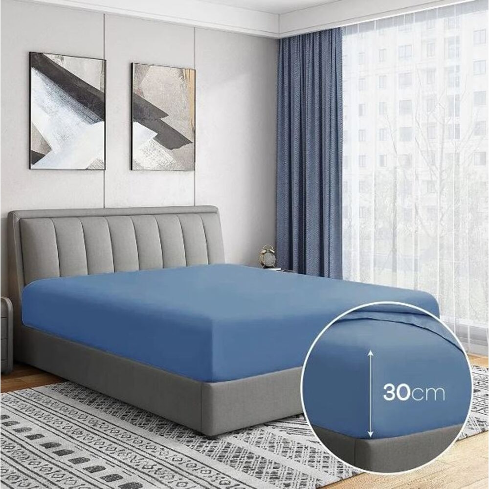 Cearsaf cu elastic pat MILA HOME, 100% bumbac ranforce, 180 x 200 cm, albastru inchis