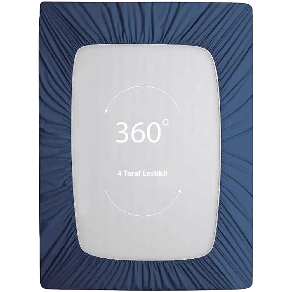 Cearsaf cu elastic pat MILA HOME, 100% bumbac ranforce, 180 x 200 cm, albastru inchis