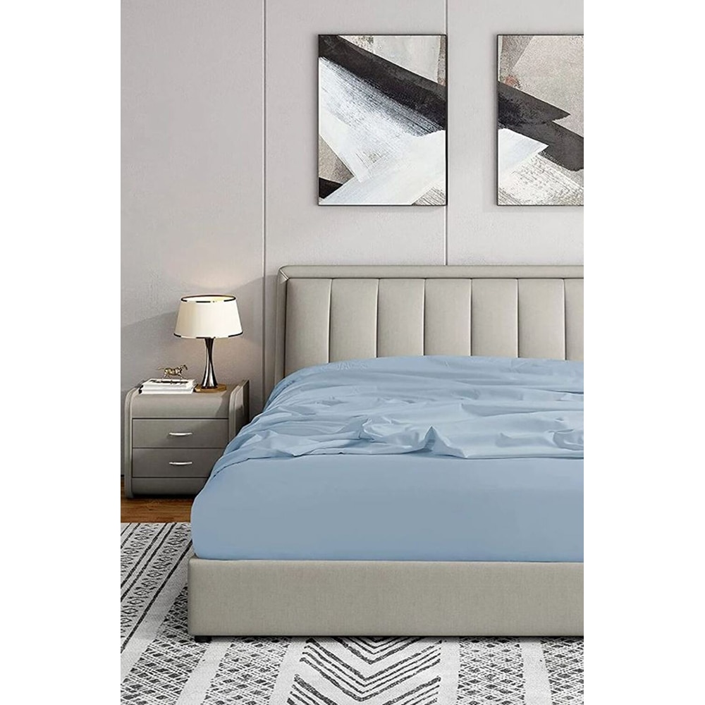 Cearsaf cu elastic pat MILA HOME, 100% bumbac ranforce, 160 x 200 cm, albastru deschis