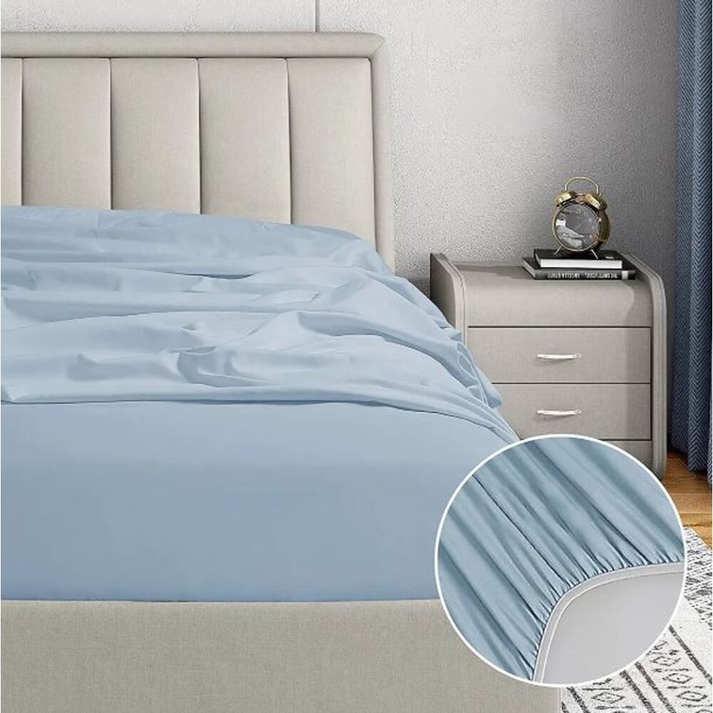 Cearsaf cu elastic pat MILA HOME, 100% bumbac ranforce, 160 x 200 cm, albastru deschis