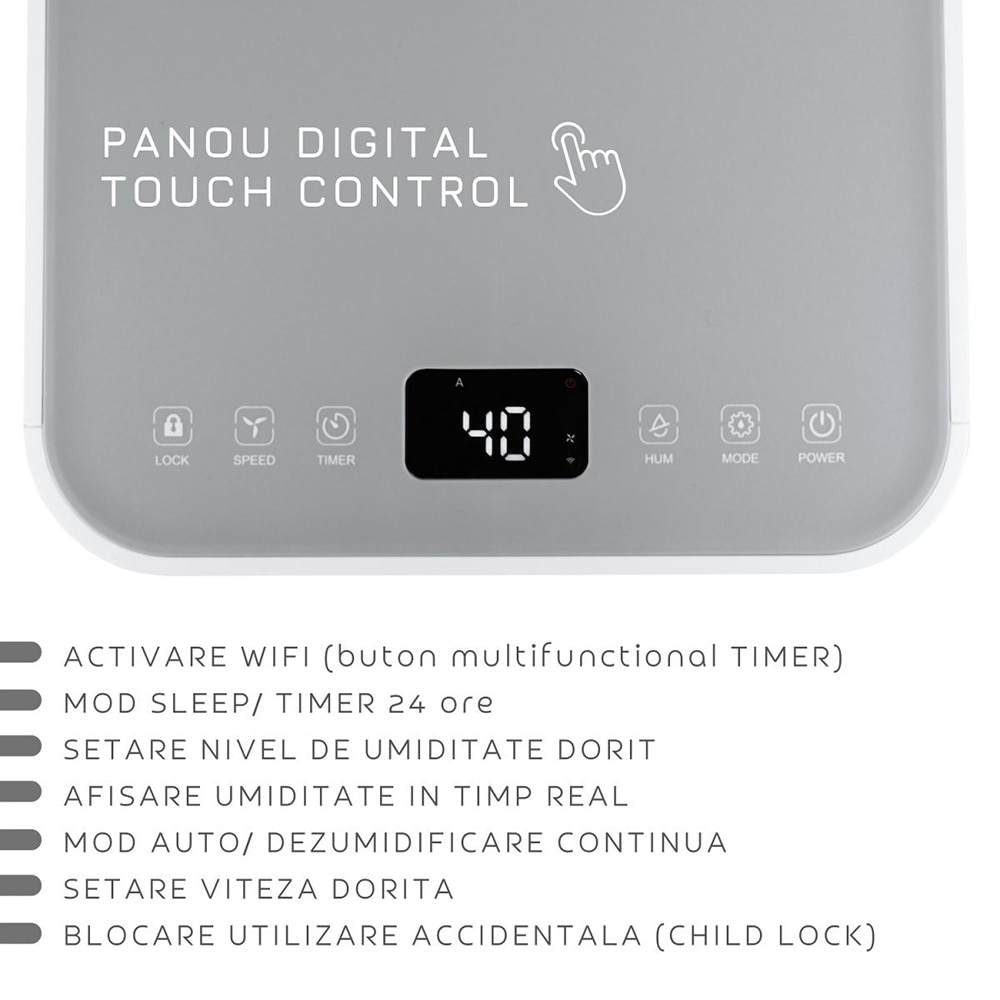 Dezumidificator aer Turbionaire EPI 12 WIFI, 12 l/zi, 200W, 120 m/h, timer, alb