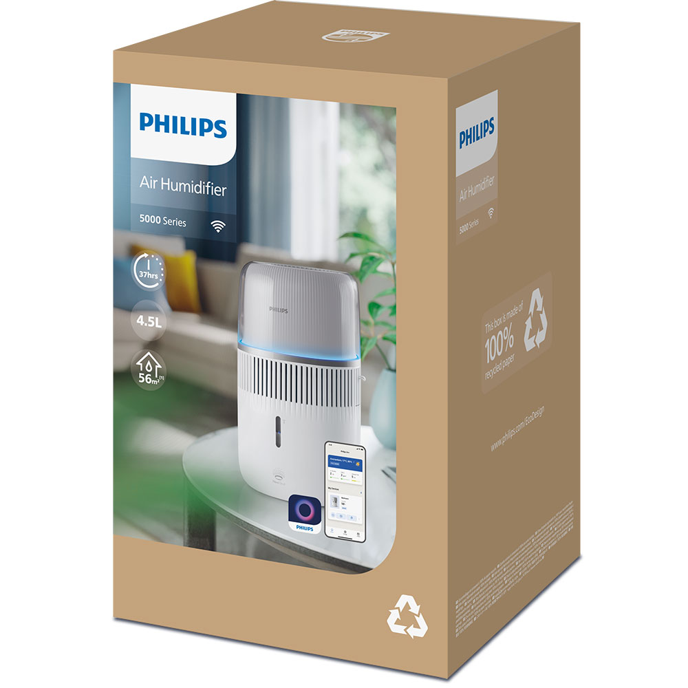 Umidificator PHILIPS HU5710/00, 4.5L,Wi-Fi, Tehnologie NanoCloud, alb