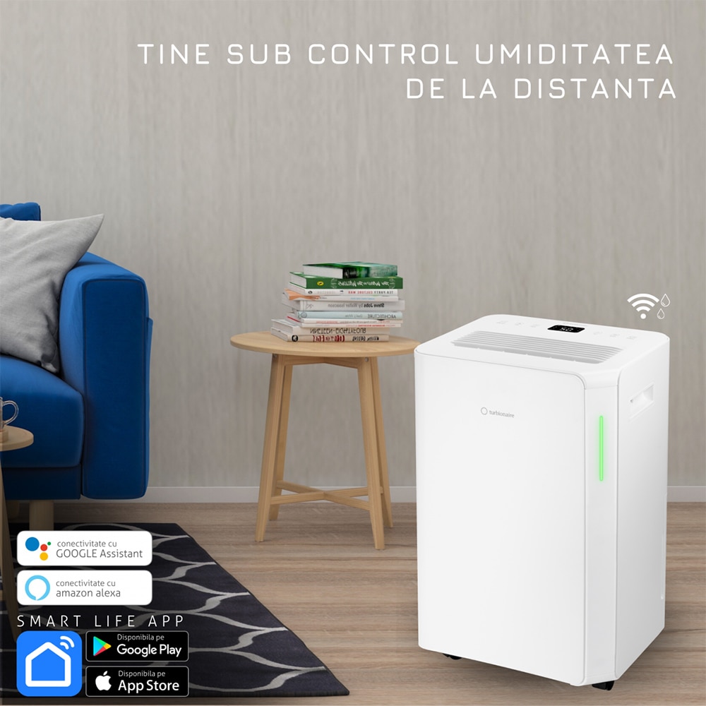 Dezumidificator aer Turbionaire REVI 20 WIFI ION, 20l/zi, 330W, Wi-Fi, 41dB, purificare prin ionizare, alb