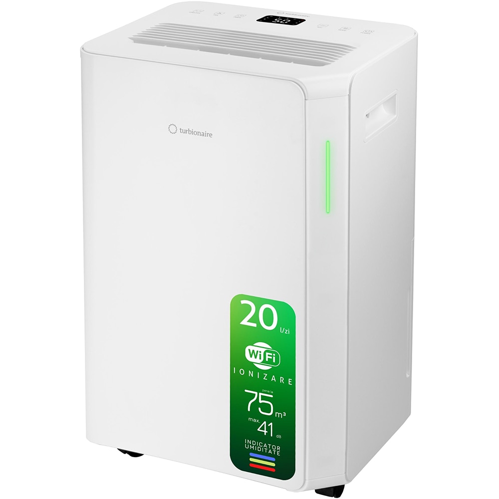 Dezumidificator aer Turbionaire REVI 20 WIFI ION, 20l/zi, 330W, Wi-Fi, 41dB, purificare prin ionizare, alb