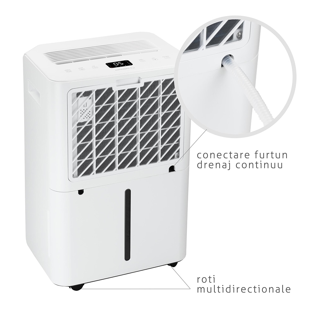Dezumidificator aer Turbionaire REVI 20 WIFI ION, 20l/zi, 330W, Wi-Fi, 41dB, purificare prin ionizare, alb