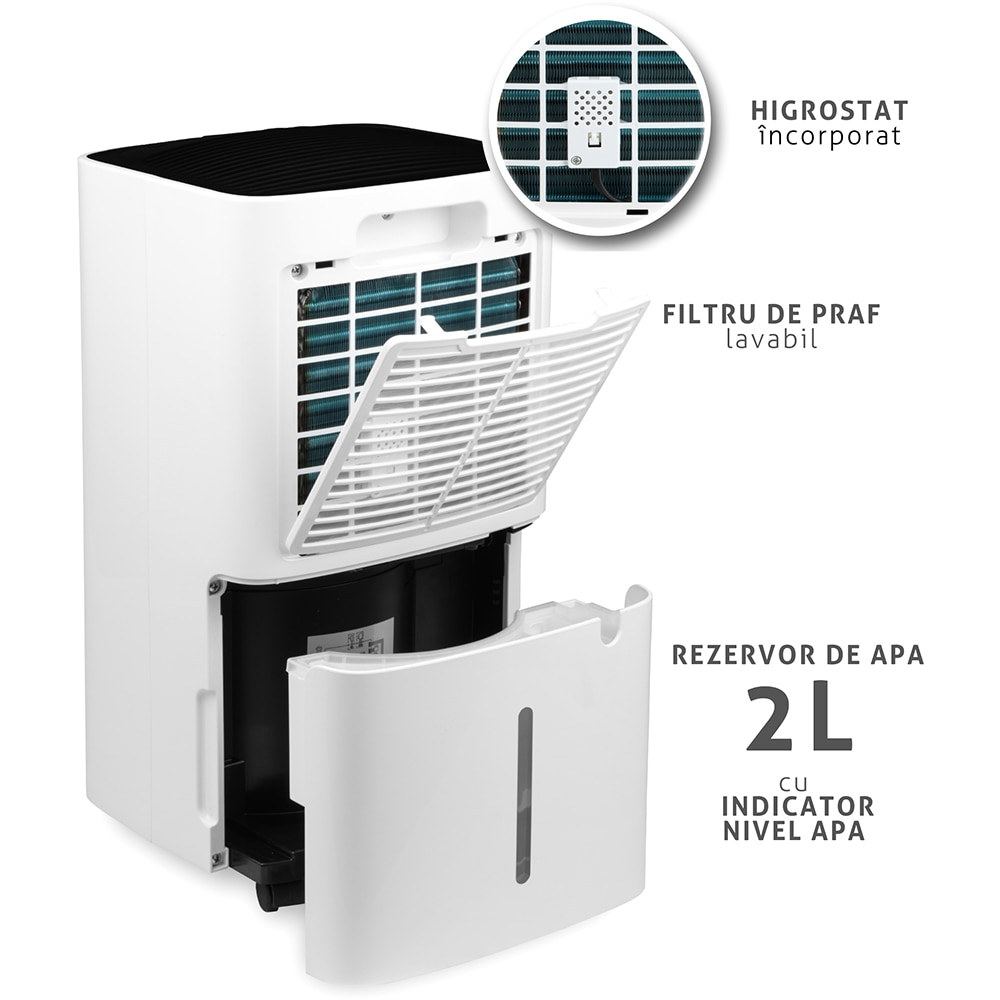 Dezumidificator aer Turbionaire SENSO 12 SG, 12 l/zi, 185W, 36dB, 120 m/h, Timer, alb