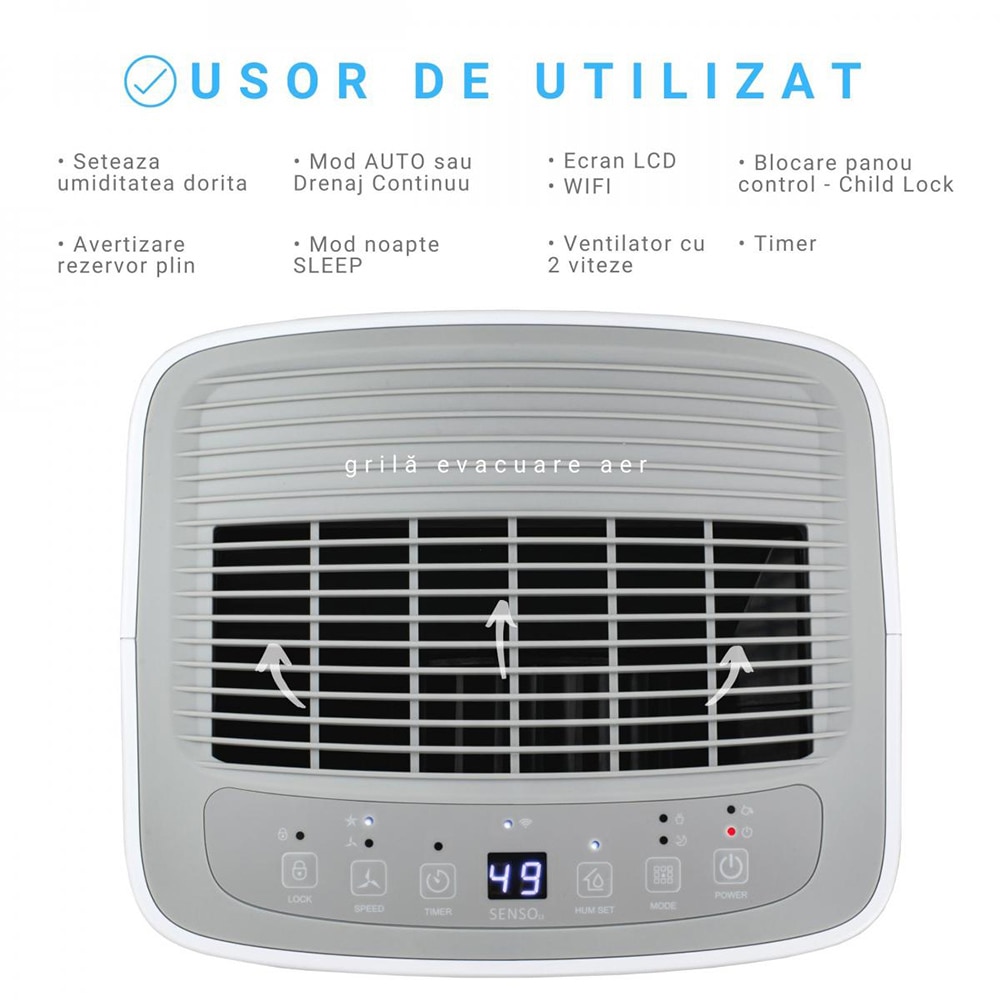 Dezumidificator aer Turbionaire SENSO 13 WIFI, 13l/zi, 195W, 36dB, Wi-Fi, 120 m/h, alb