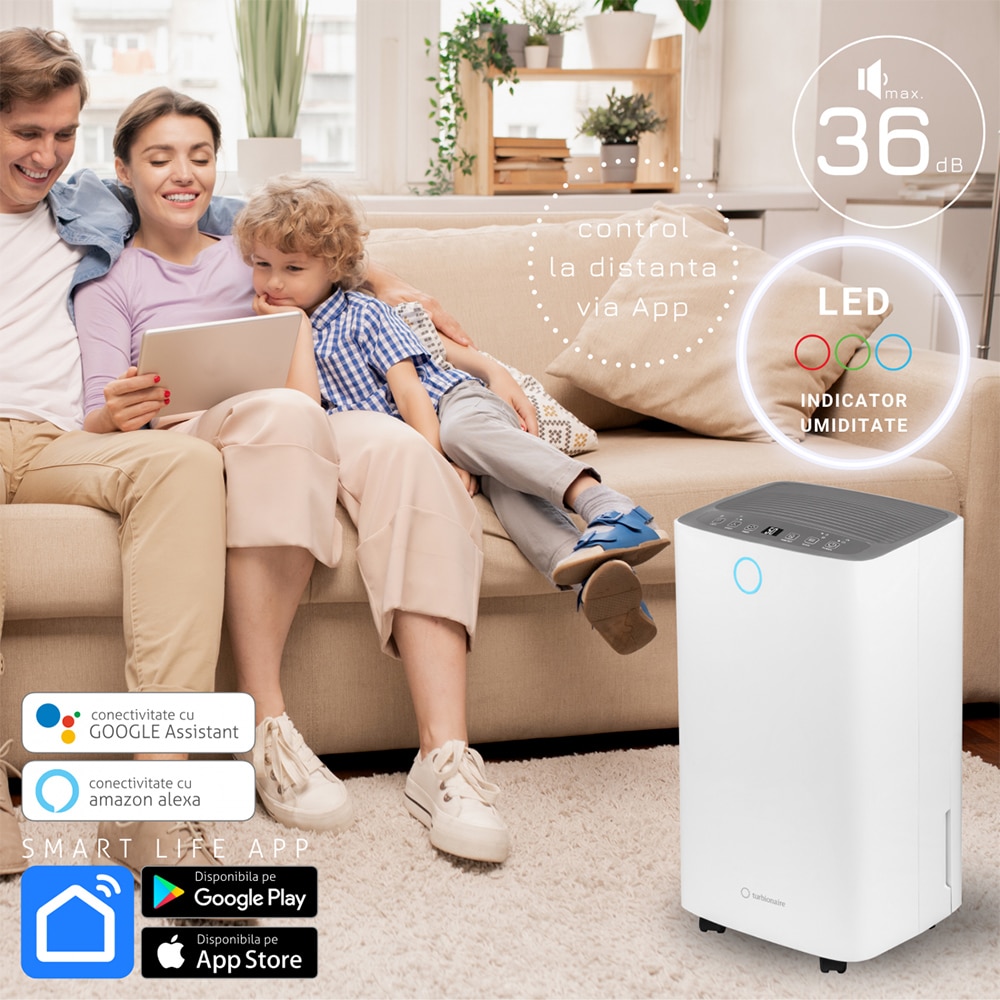 Dezumidificator aer Turbionaire SENSO 13 WIFI, 13l/zi, 195W, 36dB, Wi-Fi, 120 m/h, alb