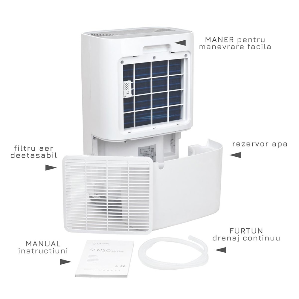 Dezumidificator aer Turbionaire SENSO 25, 25l/zi, 250W, Wi-Fi, 45dB, 180 m/h, Timer, alb