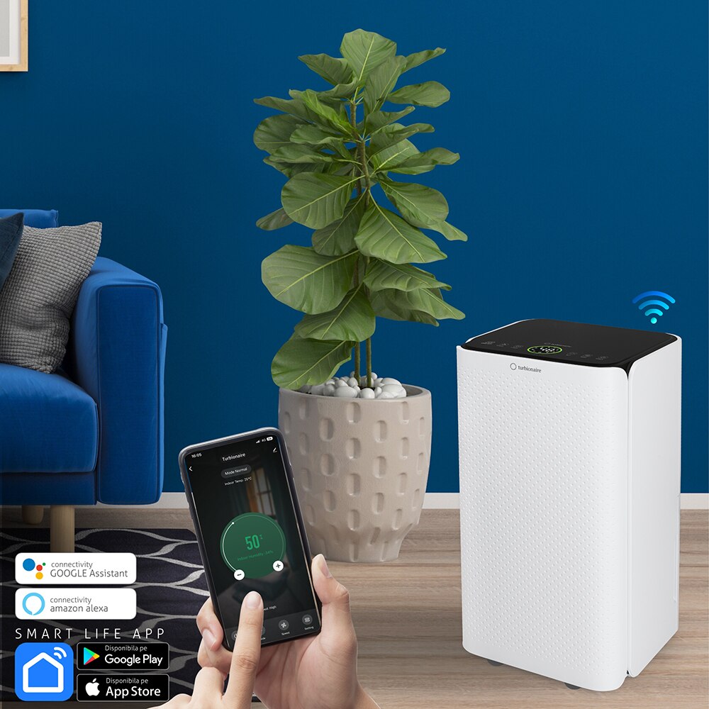 Dezumidificator Turbionaire SENSO N12 WiFi ION, 12 l/24h, Purificare prin Ionizare, Silentios 38 dB, Rezervor 2l, 120 m/h, alb