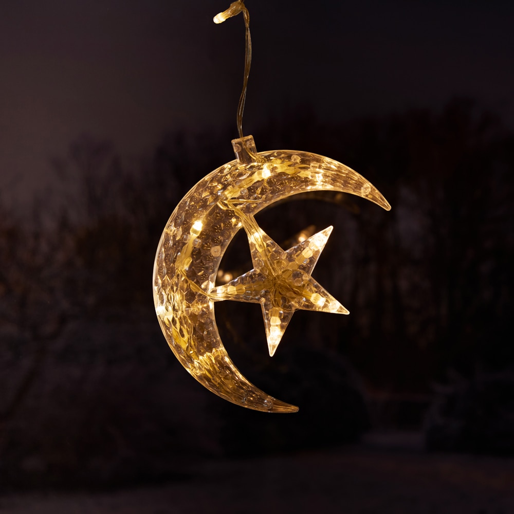 Instalatie Craciun interior/exterior Stele si Luna, 120 LED-uri, alb cald