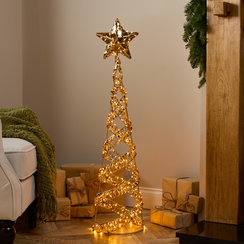 Decoratiune Craciun Brad rasucit, 260 LED-uri, 101 cm, auriu