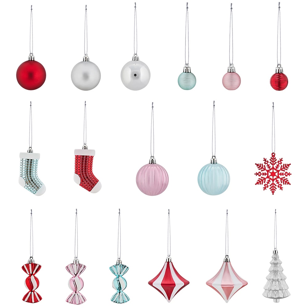 Set globuri craciun, 50 buc, crem, marimi diferite
