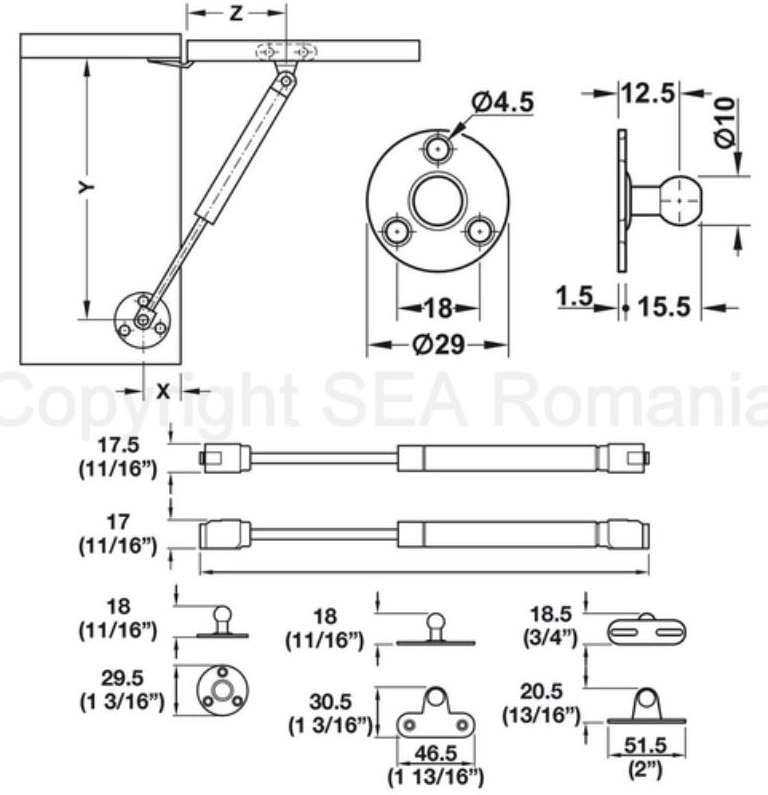 Amortizor mobilier, Hafele, gaz, 100 N, sarcina maxima 10 kg