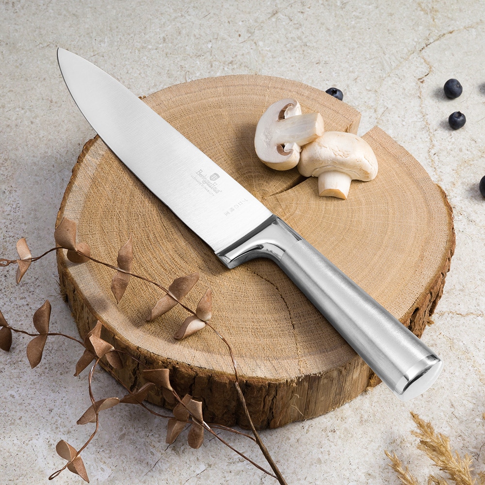 Set cutite BERLINGER HAUS BH/3124 + suport lemn, 5 piese, otel, 9-20cm, argintiu