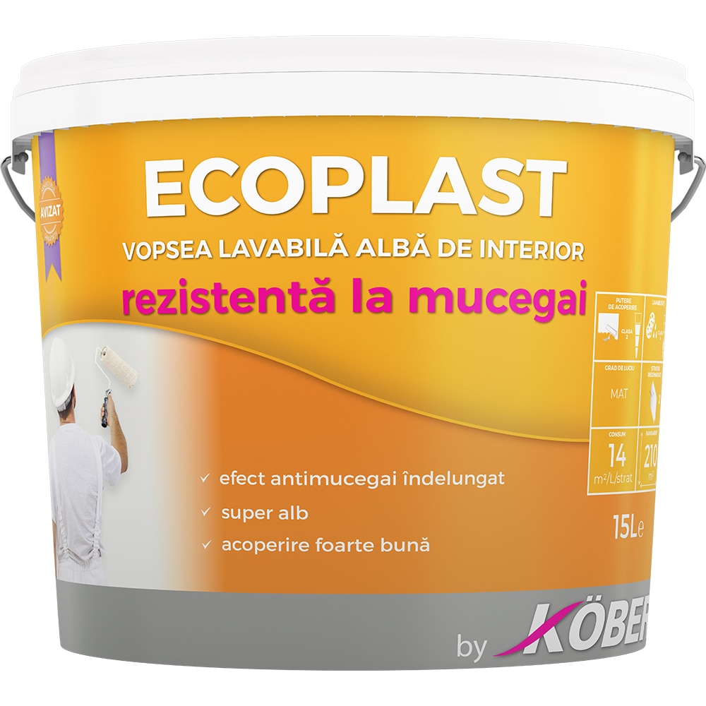 Vopsea antimucegai KOBER Ecoplast New, alb, 15L