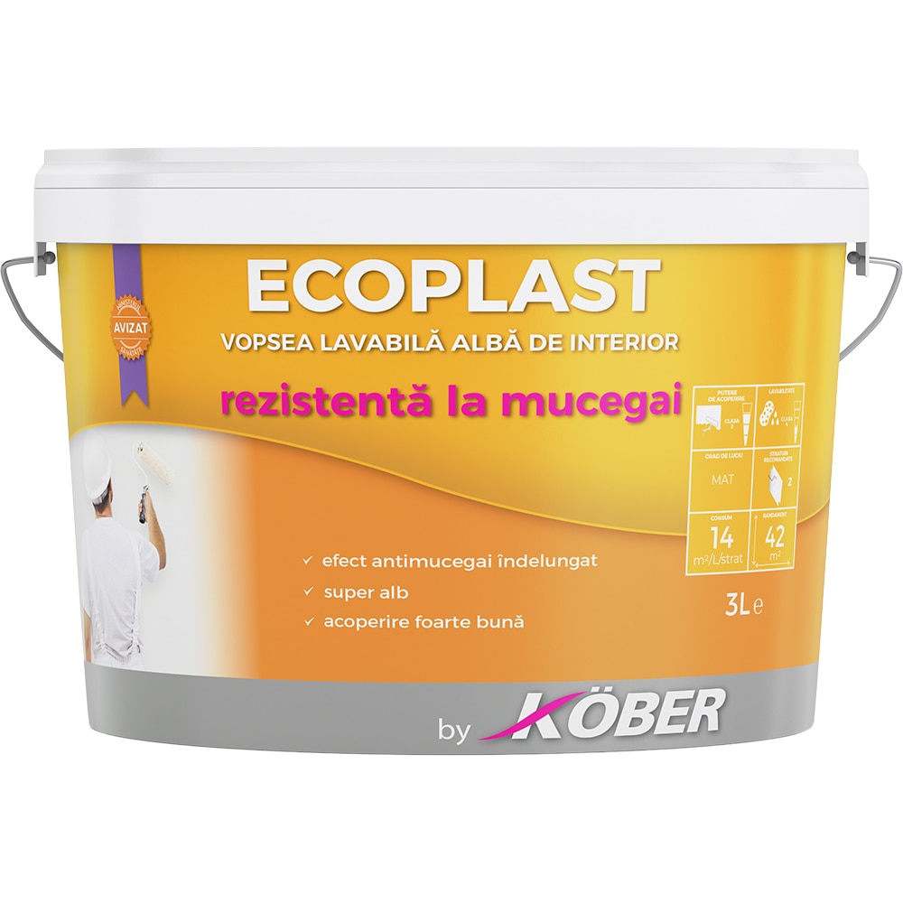 Vopsea antimucegai KOBER Ecoplast New, alb, 3L