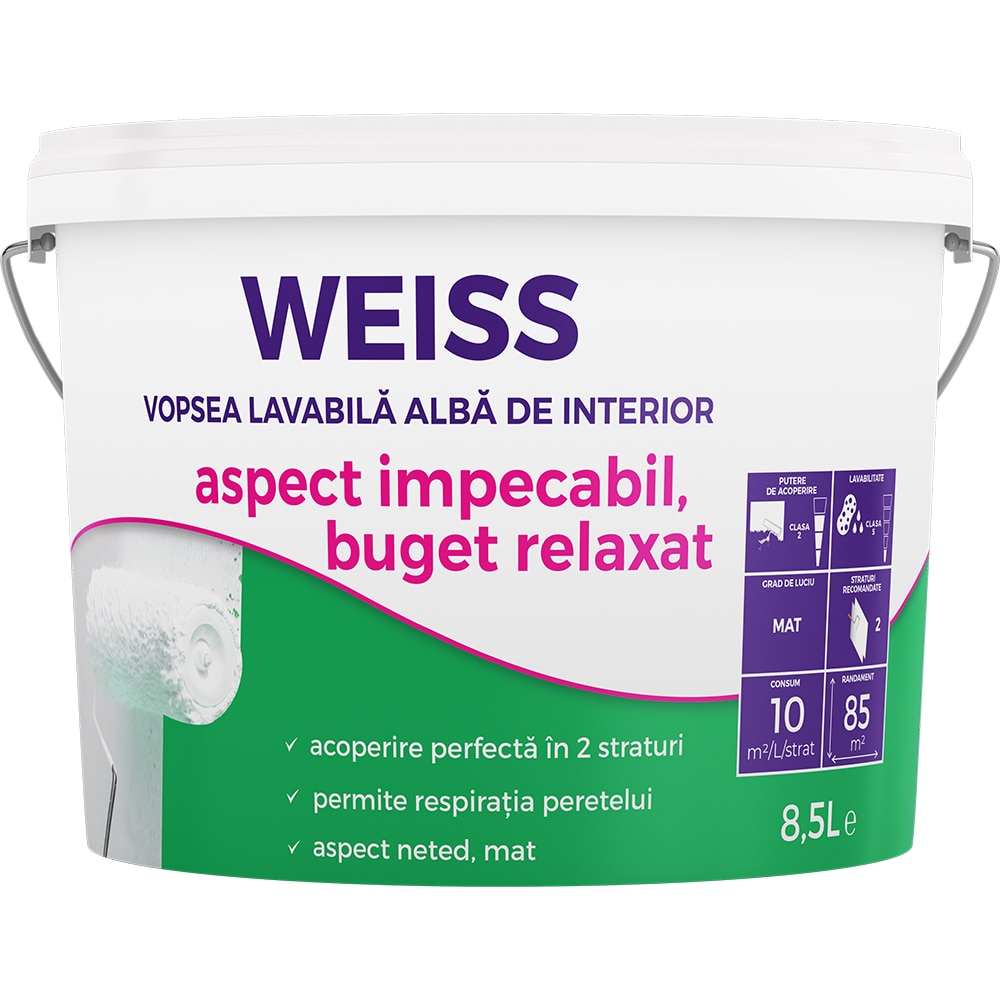 Vopsea lavabila KOBER Weiss New, alb, 8.5L