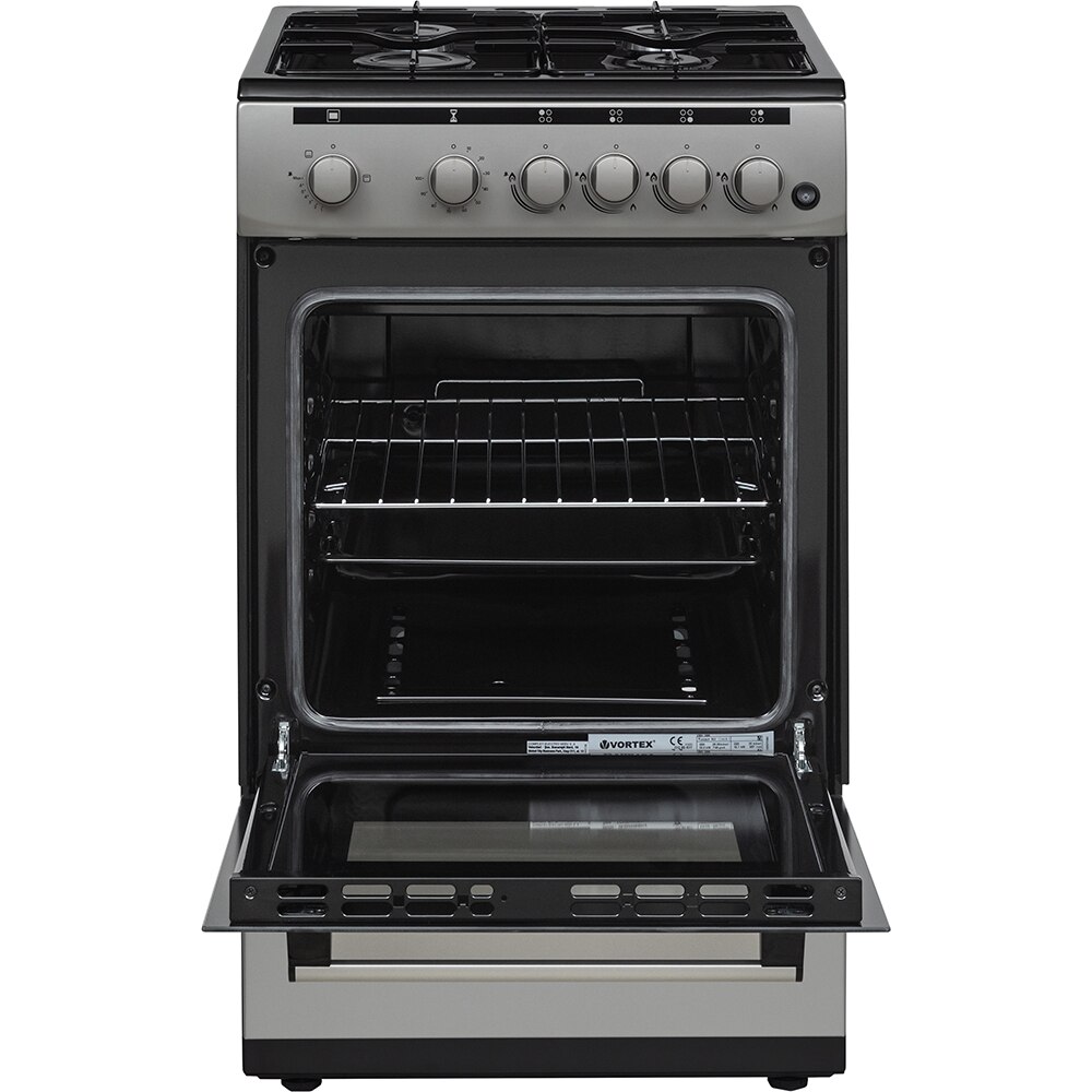 Aragaz VORTEX VAG5050SS01V, 4 arzatoare, Gaz, L 50 cm, Grill, argintiu