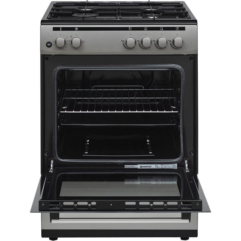 Aragaz VORTEX VAG6060SS01V, 4 arzatoare, Gaz, L 60 cm, Grill, argintiu