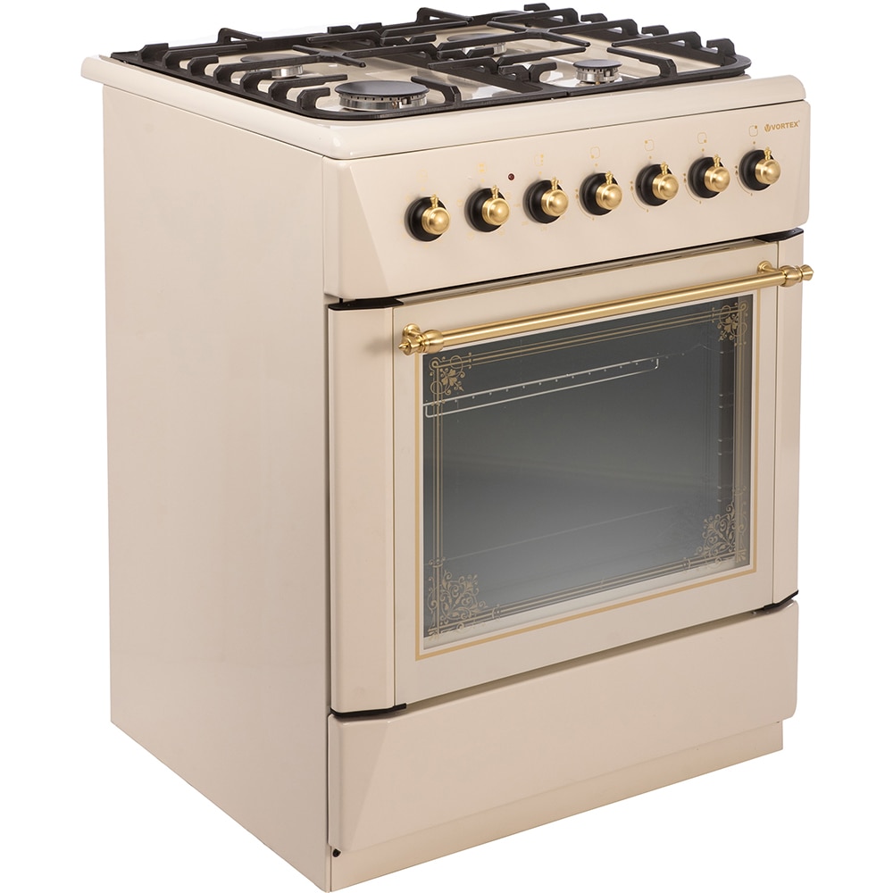 Aragaz VORTEX VAM6060BG01K, 4 arzatoare, Gaz + Electric, L 60 cm, Grill, bej