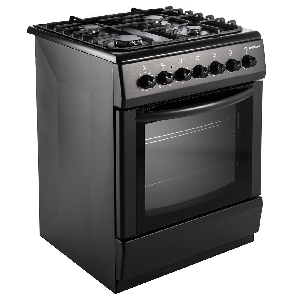 Aragaz VORTEX VAM6060BK02K, 4 arzatoare, Gaz + Electric, L 60 cm, Grill, negru