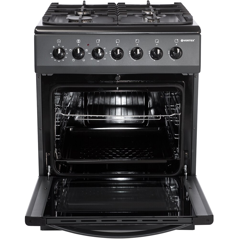 Aragaz VORTEX VAM6060BK02K, 4 arzatoare, Gaz + Electric, L 60 cm, Grill, negru